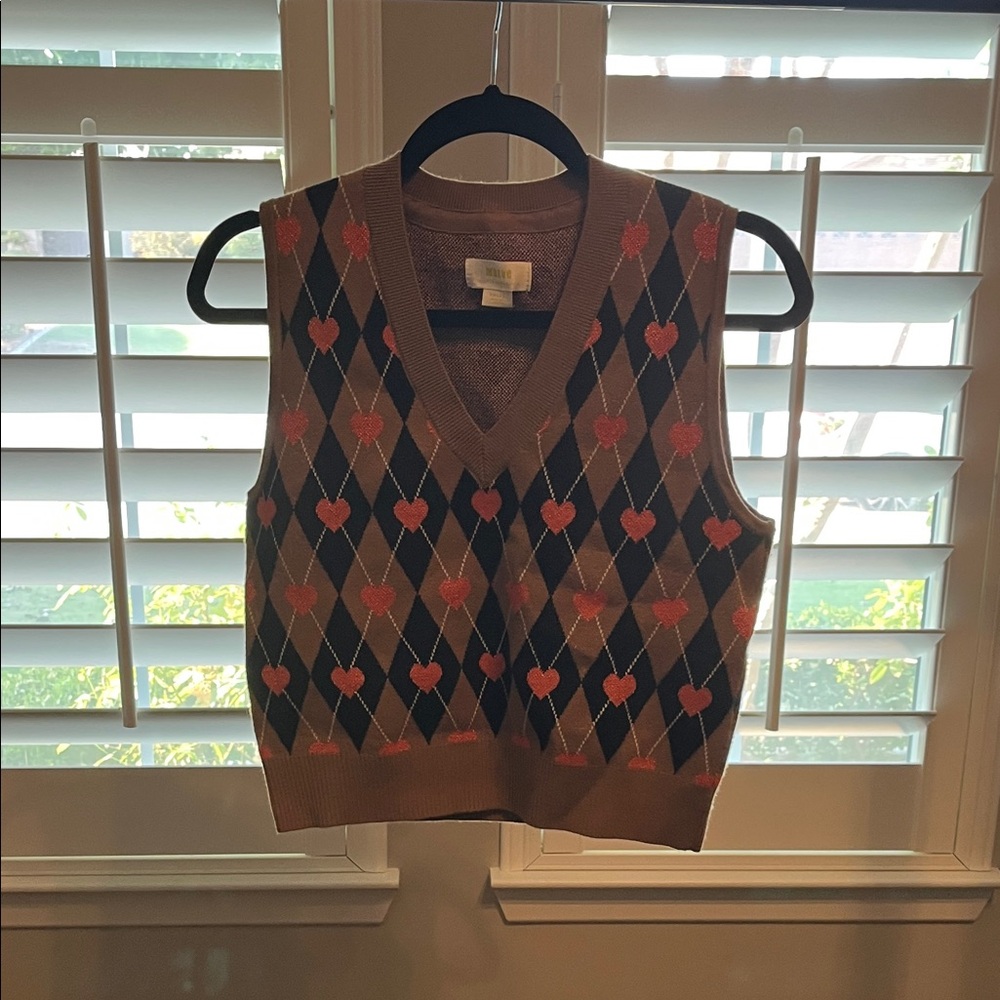 Maeve V-Neck Sweater Vest with Heart Argyle Pattern